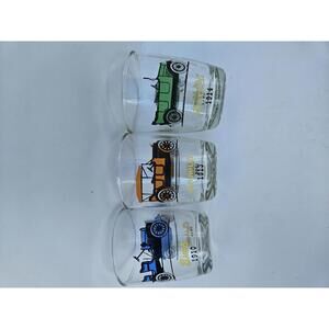 3 Vtg Car Whiskey Glasses: Buick, Chevrolet, Maxwell, Ford, Oakland, Studebaker